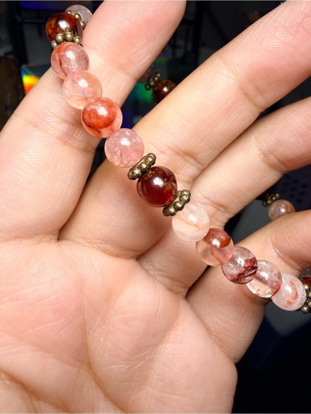 Handmade Pink & Brown Beaded Stretch Bracelet - Picture 2 of 3
